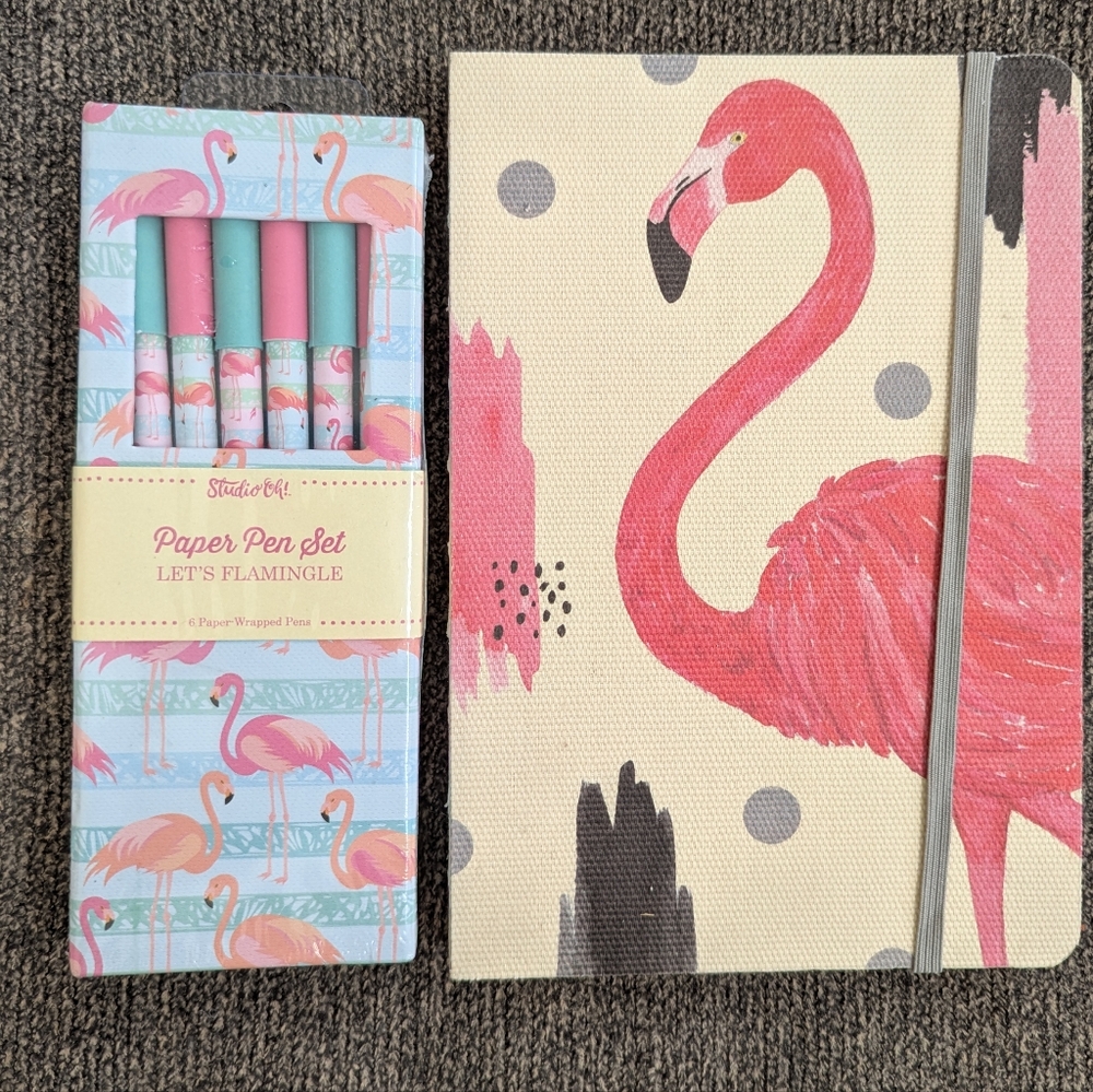 Studio Oh! Flamingo Journal Set of 2 - Hardcover Notebook and Pen set NIP